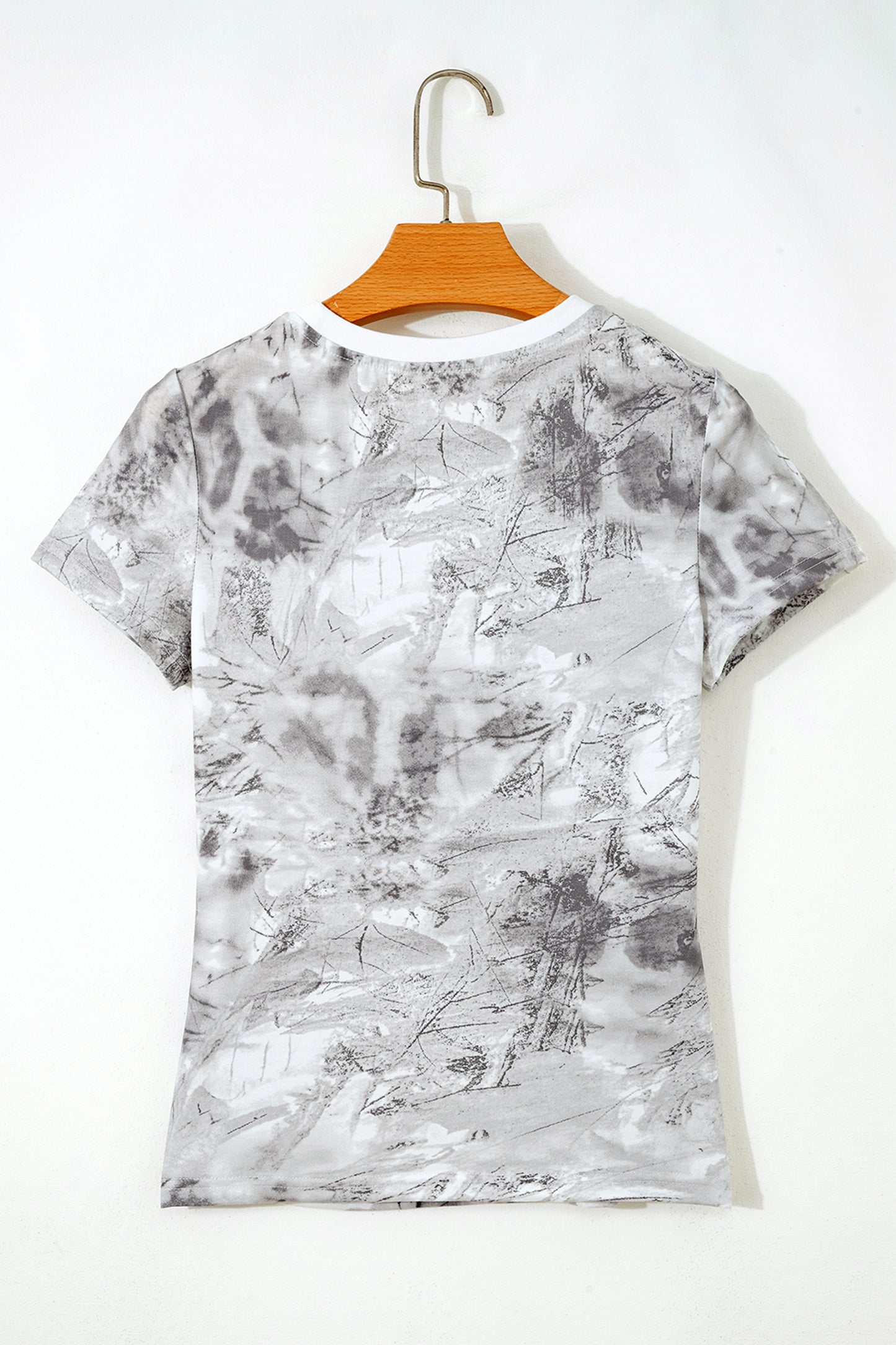 Gray Abstract Woodland Print Slim Fitted T Shirt