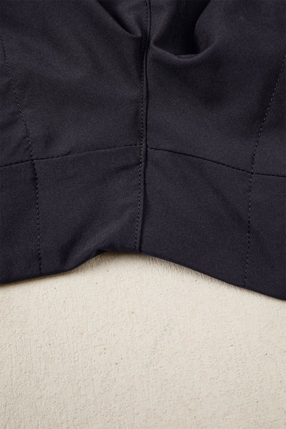 Black Solid Color Ribbed Patchwork High Waist Athletic Shorts