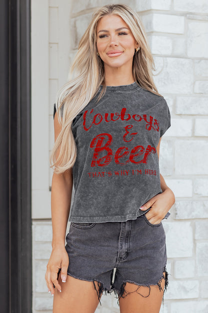 Sleet Cowboy & Beer Western Graphic Mineral Wash Tank Top