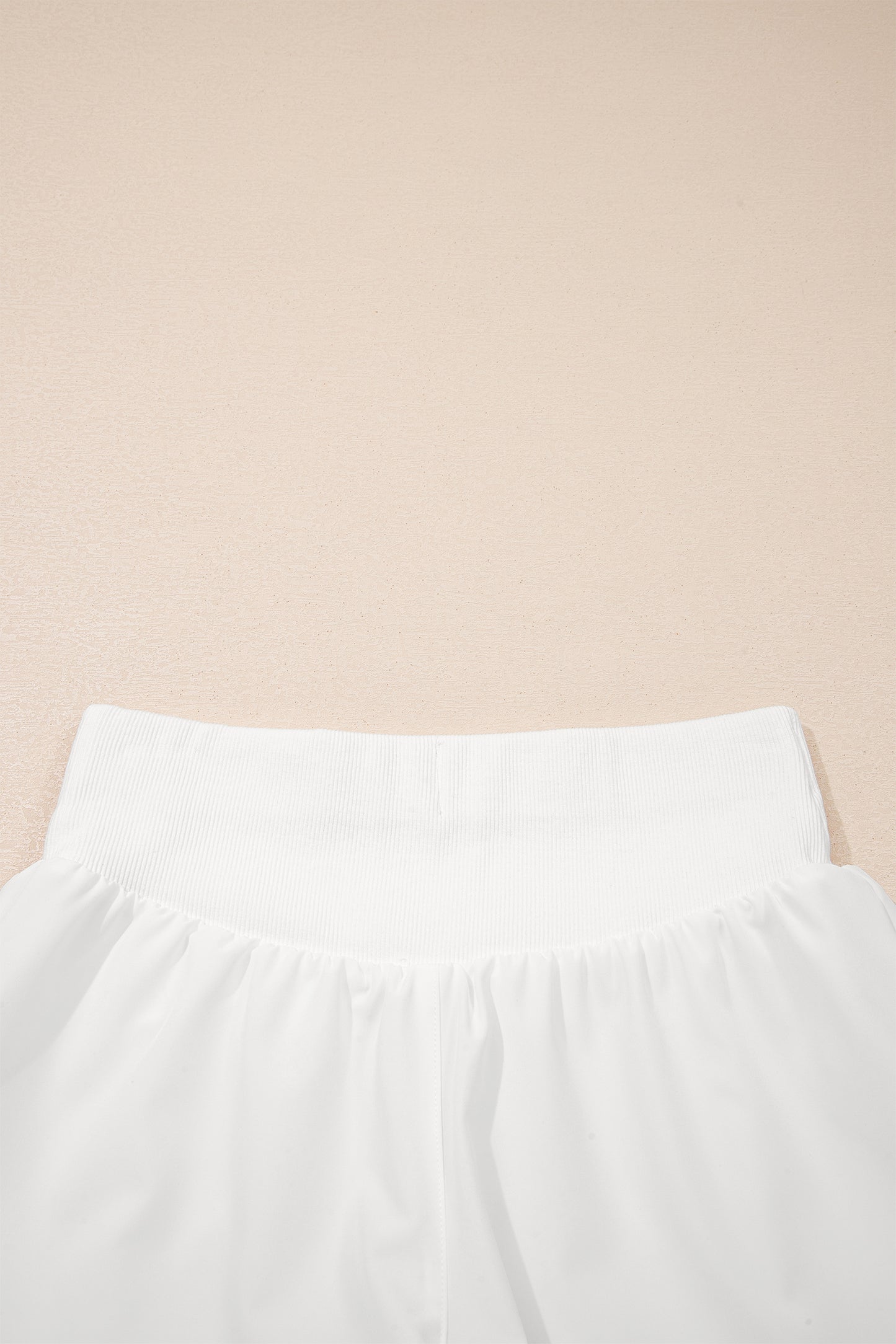 White Solid Color Ribbed Patchwork High Waist Athletic Shorts