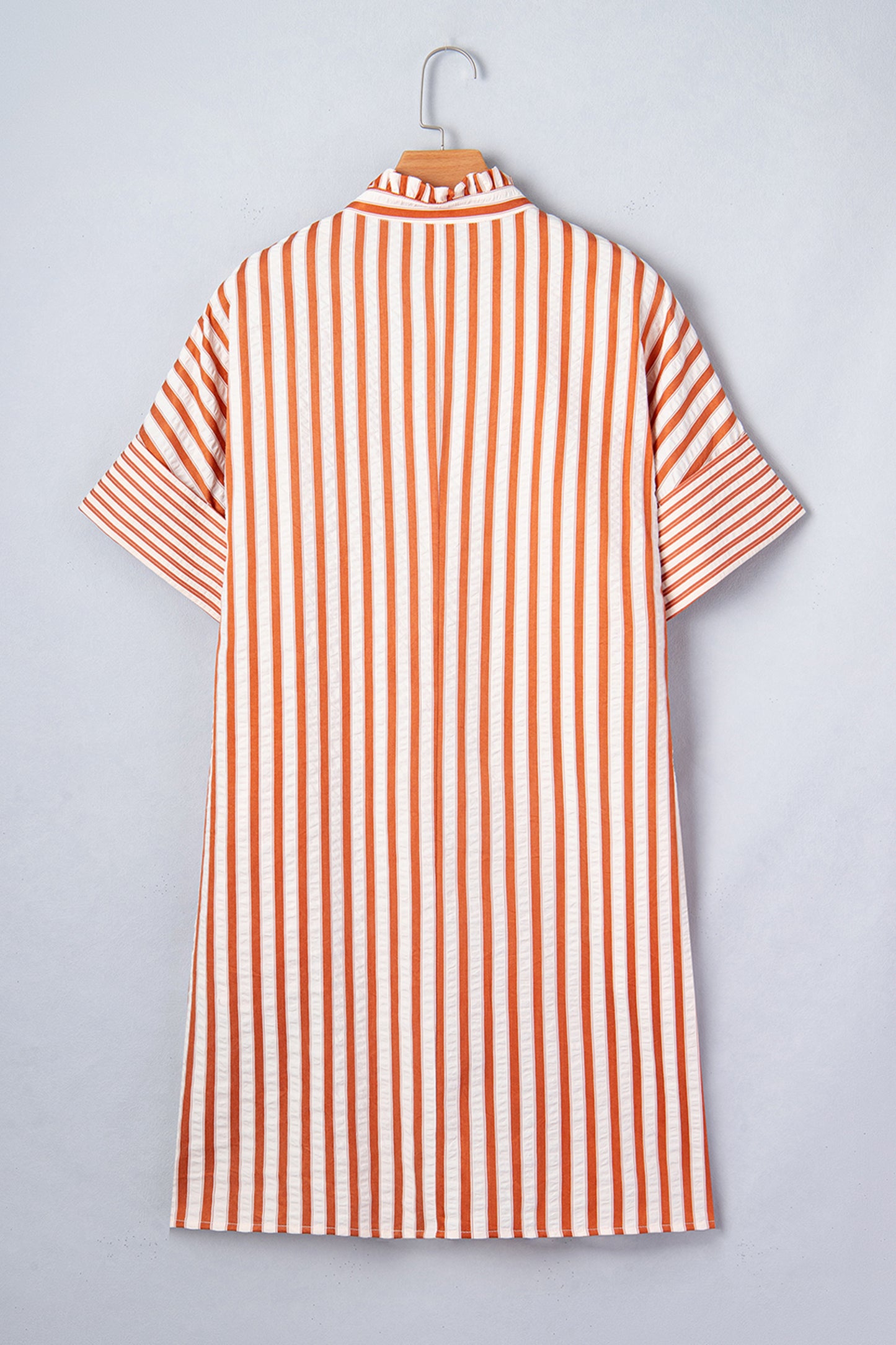 Brown Stripe Pinched V Neck Turn-up Cuffs Shift Mini Dress