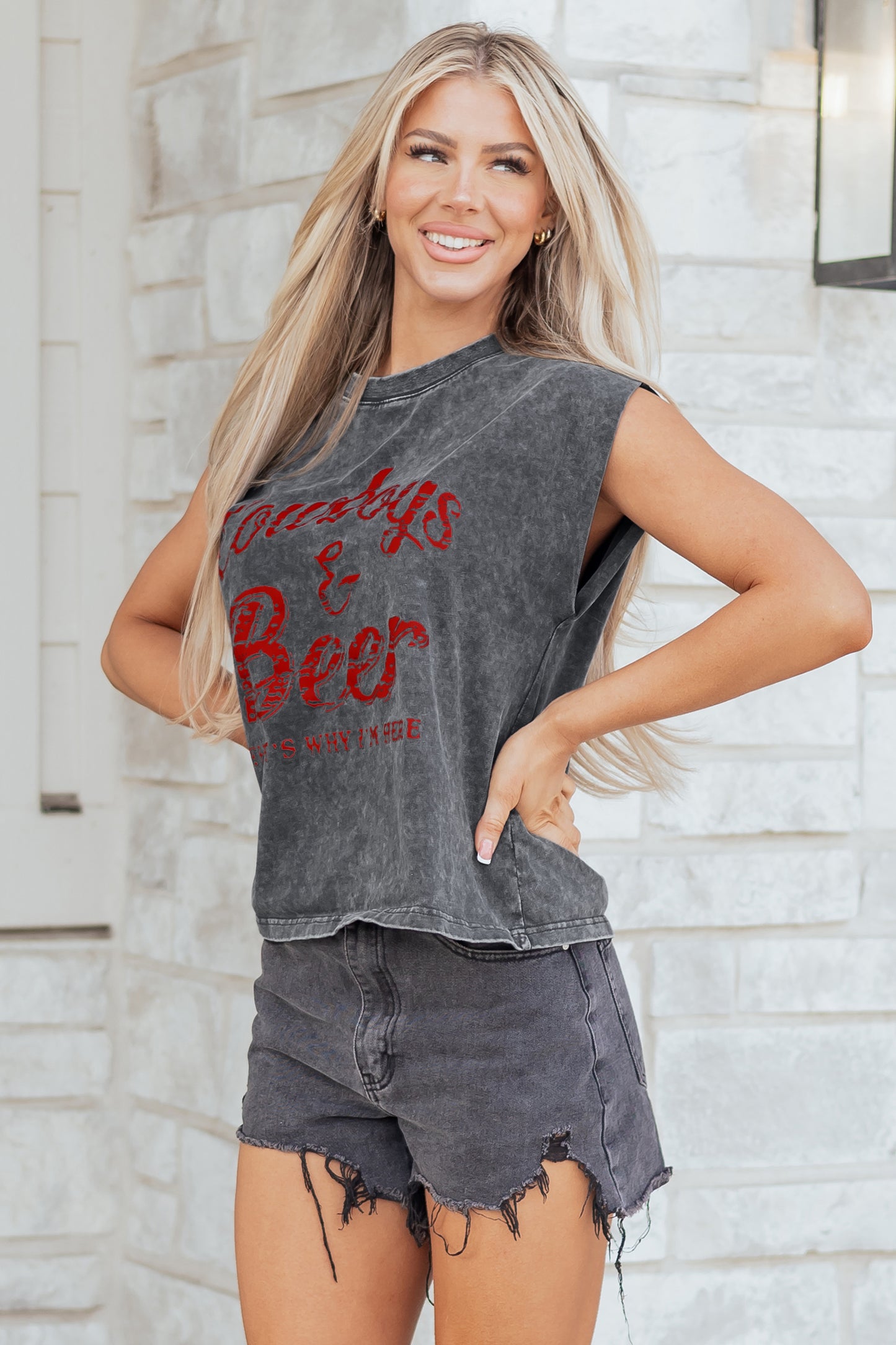 Sleet Cowboy & Beer Western Graphic Mineral Wash Tank Top