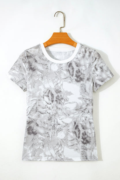 Gray Abstract Woodland Print Slim Fitted T Shirt