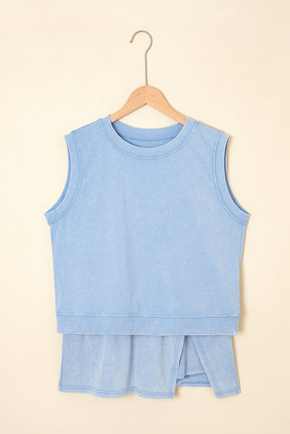 Myosotis 2 Pieces Mineral Wash Cotton Tank Top Lined Split Skirt Set