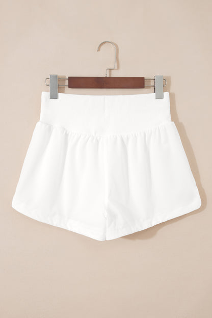 White Solid Color Ribbed Patchwork High Waist Athletic Shorts