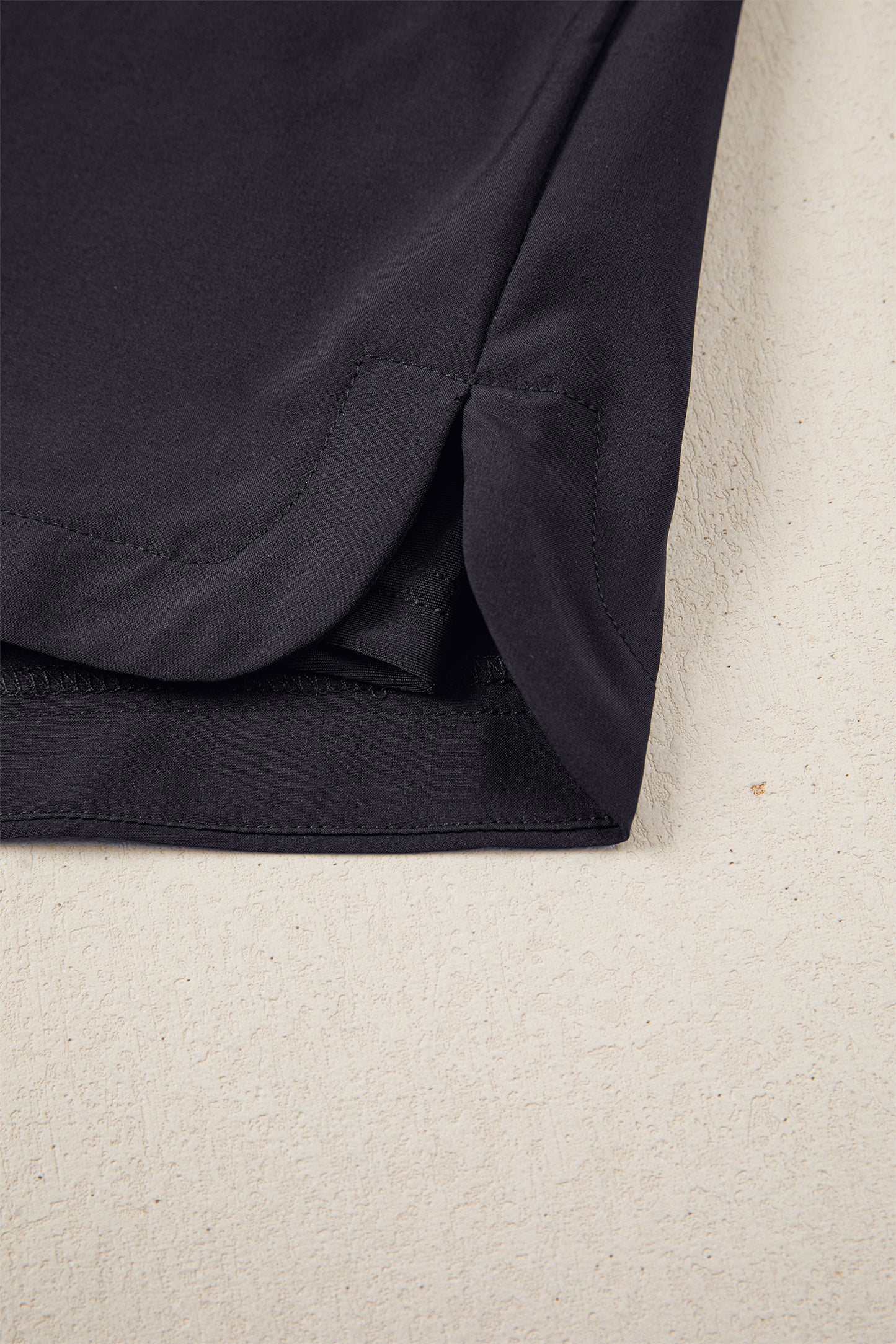 Black Solid Color Ribbed Patchwork High Waist Athletic Shorts