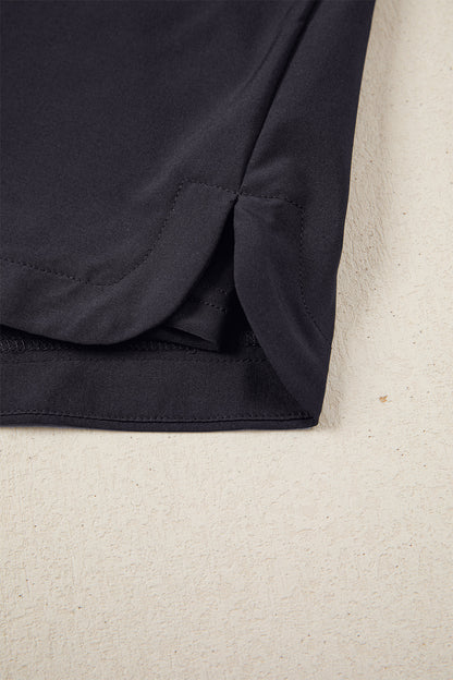 Black Solid Color Ribbed Patchwork High Waist Athletic Shorts