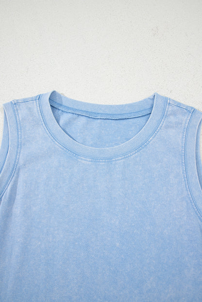 Beau Blue Mineral Wash Tank Mini Dress with Pockets