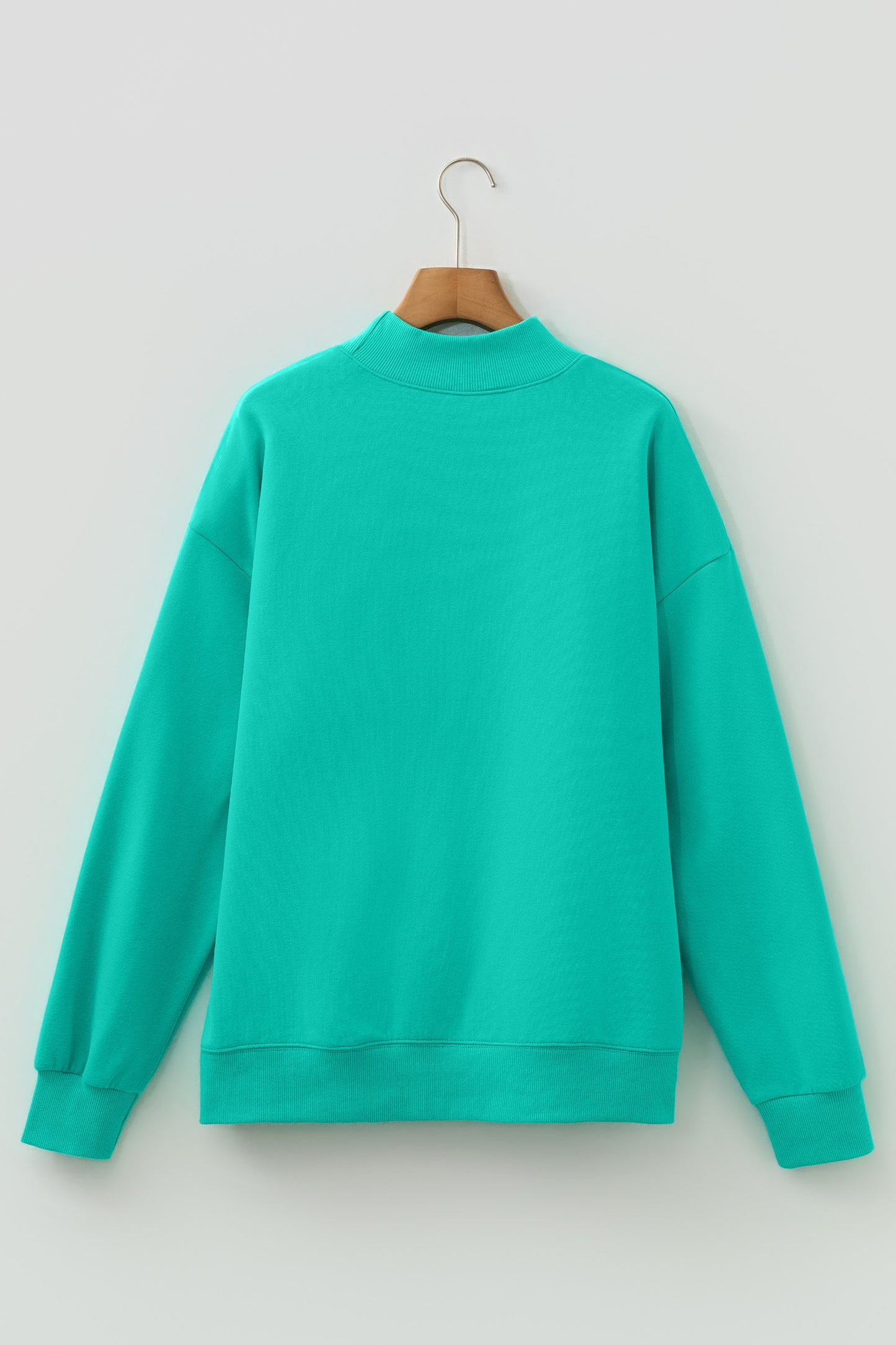 Sea Green Oversize Blessed Embroidered Mock Neck Sweatshirt